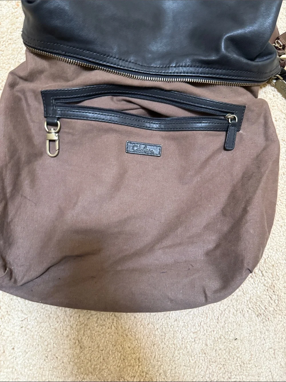 Vintage Cole Haan Black Smooth Leather Hobo Bag with Brass Buckle Detail